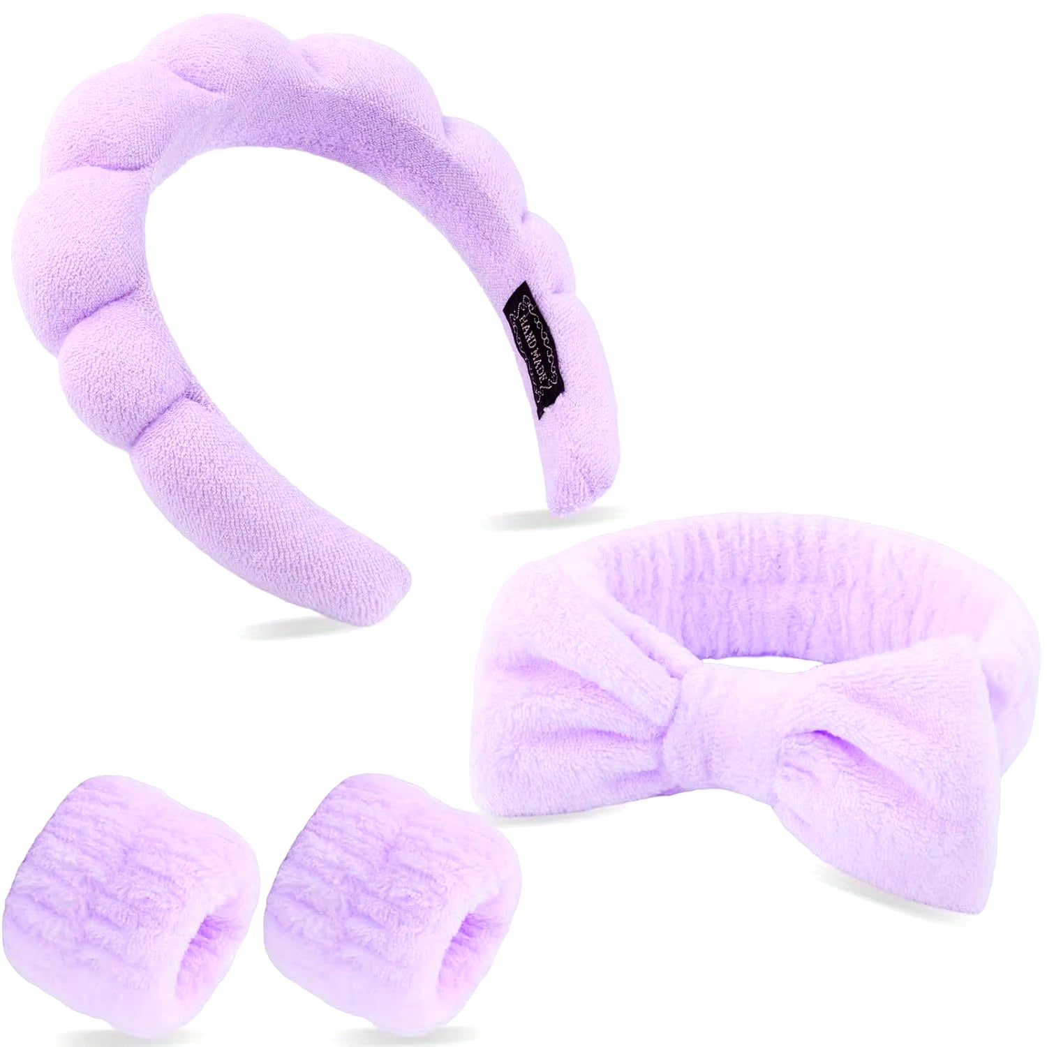 4-Piece Spa Headband and Wristband Set, Knitted Design, Suitable for Face Washing, Makeup, Showering and Skin Care