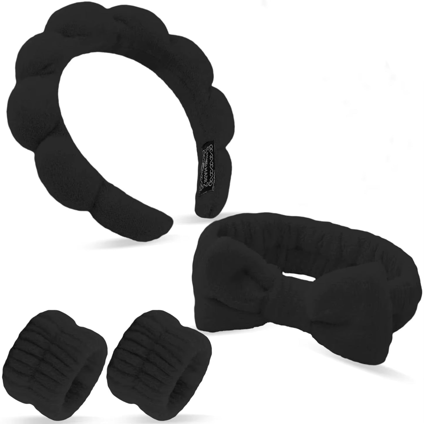 4-Piece Spa Headband and Wristband Set, Knitted Design, Suitable for Face Washing, Makeup, Showering and Skin Care